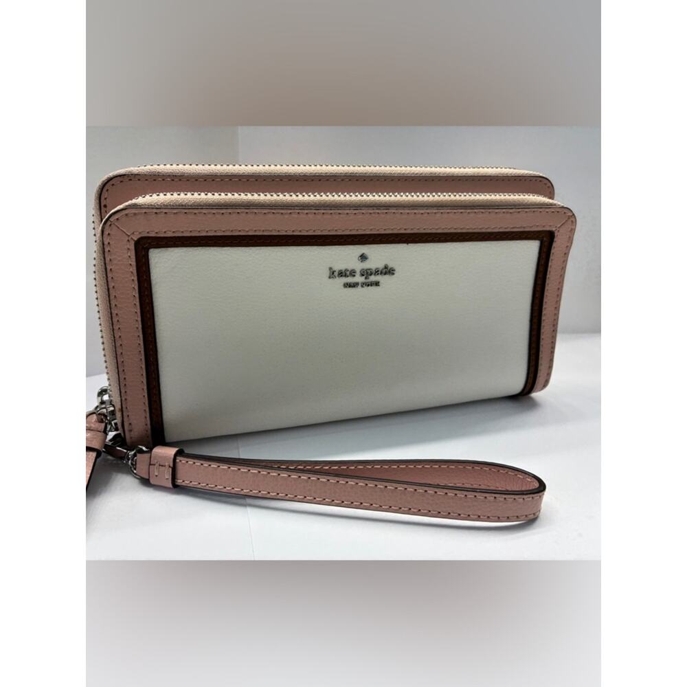 Kate Spade Cream Colorblock White & Blush Leather Clutch Wallet